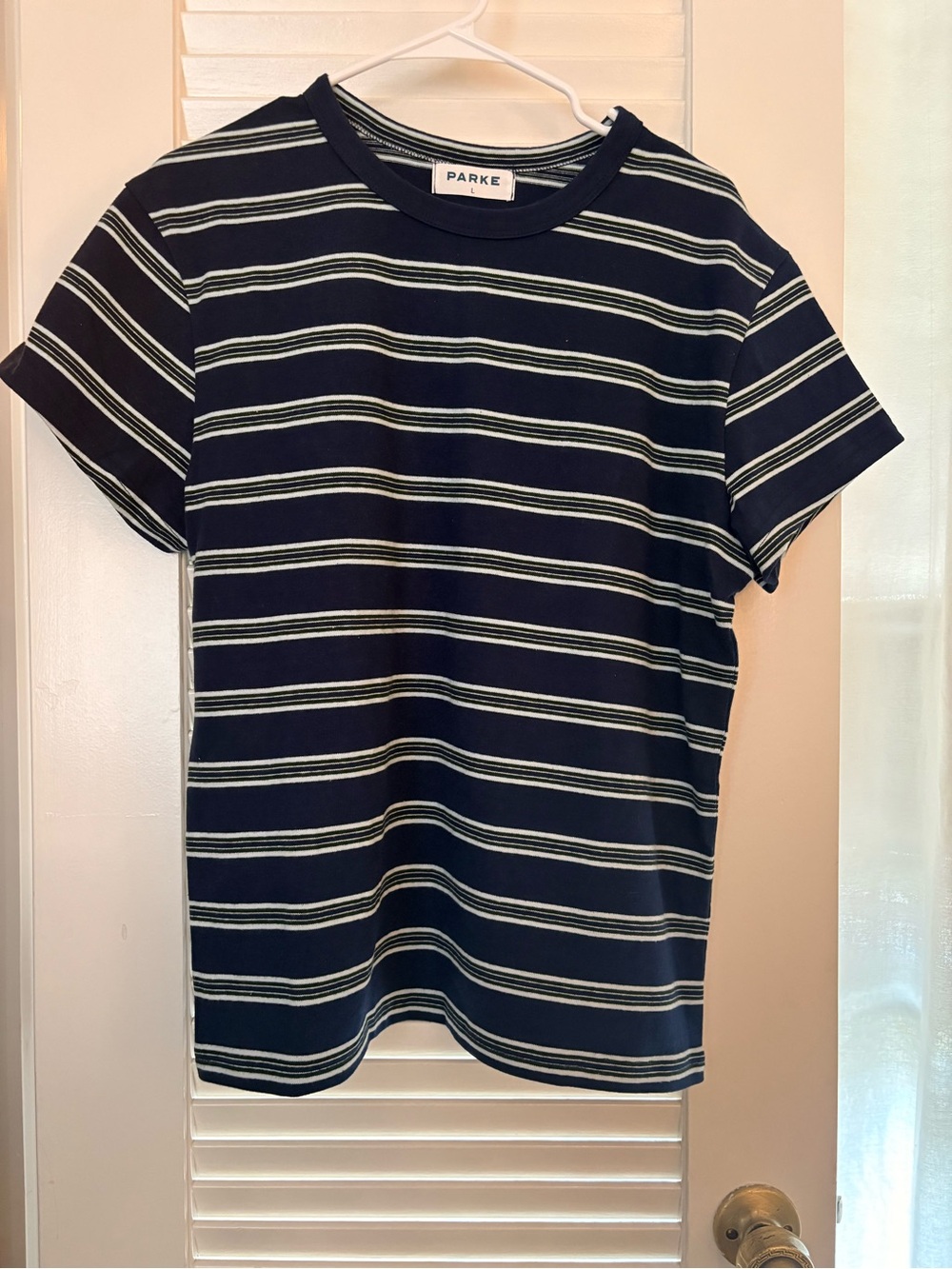 Parke Navy & White Striped Short Sleeve Tee